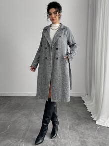 Chiquease Manteau trench à double boutonnage de style anglais, haute gamme de couleurs noir et blanc, mi-long, pour femmes, automne/hiver