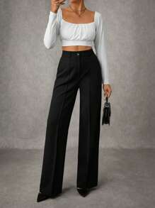 Pantalon de costume pour femmes avec détails de couture plissés unicolore