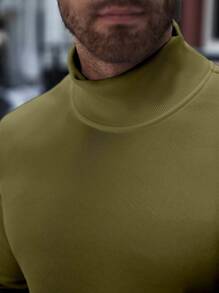 Manfinity Homme Plus Size Men High Collar Plain Long Sleeve Casual Pullover Sweatshirt, Autumn/Winter