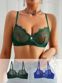 2件套蕾丝花边法式浪漫花卉刺绣钢圈内衣文胸套装女士