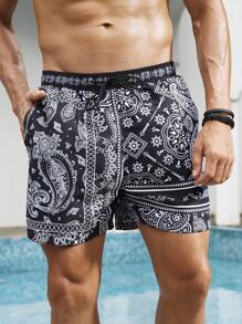 Surfspeed Men's Simple Fashion Casual Beachside Shorts - Black and White - View 4