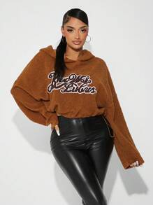 SHEIN SXY 女士宽松休闲泰迪熊字母连帽运动衫，秋冬