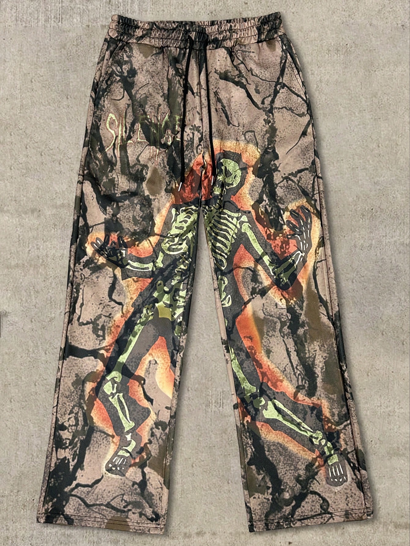 Men's Skeleton Print Drawstring Waist Wide Leg Loose Casual Pants