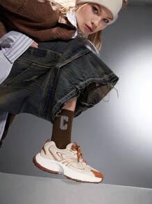 Vate 女士米色时尚潮流设计户外厚底运动鞋，耐用减震，适合日常穿着、度假、节日礼物，厚底厚底坡跟增高 - 彩色 - 查看 10