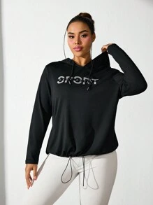 SHEIN Sport Studio Women's Letter Print Casual Hoodie Sweatshirt, Simple Design For Everyday Wear