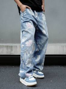 Manfinity Hypemode Men's Casual Floral Print Straight-Leg Jeans - Multicolor - View 8