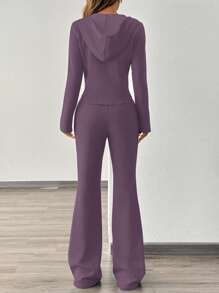 Chiquease Stylish Casual Sports Outfit For Women, 2pcs Set Fashion Hoodie Sweatshirt Jacket And Wide Leg Pants, Autumn