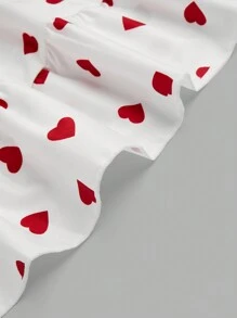 Sweetra Elegante mini vestido para una cita de San Valentín, vestido de volantes con estampado asimétrico de corazón rojo, elegante y femenino para el verano
