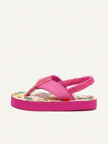 Cozy Pixies Summer Vacation Open Toe Slip-On Sandals With Elastic Band, Fruit & Cartoon Pattern Flip Flops - Hot Pink - View 5