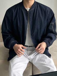 DAZY Men's Plain Blue Denim Jacket, Autumn - Blue - View 7