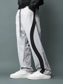 SUMWON Loose Fit Pull On Pants With Curve Colour Block Panel & Piping
