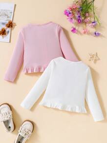 SHEIN Genkimix Kids Áo len cardigan dài tay trơn màu trơn cho bé gái, phong cách tối giản, phù hợp để mặc thường ngày vào mùa xuân và mùa hè - Nhiều màu - Xem 2