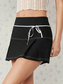 SHEIN EZwear Women's Fashion Solid Mini A-Line Skirt - Black - View 5