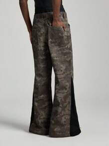 NEON BLANC 男士时尚街头编织迷彩印花喇叭长裤 - 黑色 - 查看 3