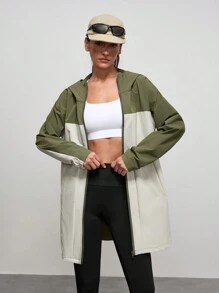 SHEIN Sports Chaqueta con capucha impermeable de largo medio para mujer, para uso urbano y al aire libre - Verde - Ver 4