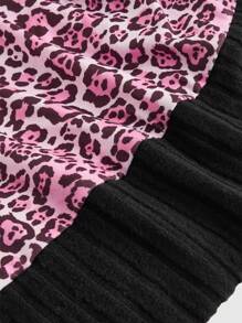 ROMWE Kawaii Gyaru 性感情人节豹纹露肩针织拼布豹纹可爱纽扣黑色和粉色长袖女式衬衫