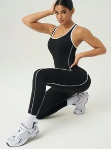 SHEIN Sport Gameset Damen Jumpsuit mit Rückenausschnitt und Ausschnitten für tägliche Fitness & Sport