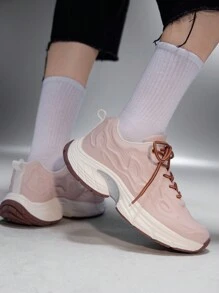 Vate Women's Beige Fashion Design Outdoor Chunky Sneakers, Shock-Absorbing, Suitable For Daily Wear, Vacation, Festivals, Platform Wedge New Year Holiday Tainers