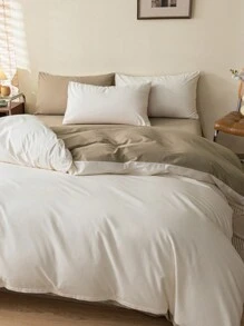 3件套100%纯棉亚麻被套组（1个被套+2个枕套），不含被芯，适合男女宿舍、学校床上用品、宿舍装饰，简约风格 - 彩色 - 查看 8