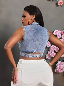 SHEIN SXY Plus Size Women's Denim Top Blue Sexy Fit Sleeveless Vest New Years Outfit New Years Top Women Tops Summer Women Tops Summer Women Clothes New Years Summer Holiday Tops