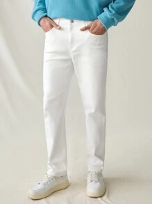 Manfinity Hypemode Vaqueros rectos y slim casuales blancos para hombre, Urban Chill
