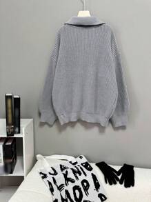 Manfinity Dauomo Jersey tejido de polo holgado informal, otoño/invierno - Gris - Ver 4