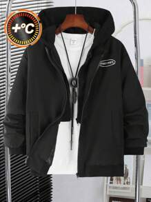 SHEIN Jaqueta piloto/baseball acolchoada com capuz estilo americano para meninos pré-adolescentes, uso diário casual