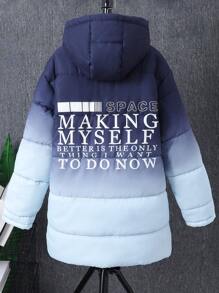 Tween Boy Ombre Hooded Zipper Padded Coat - Blue - View 2