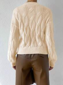 Flirla Cable Knit Drop Shoulder Sweater,Long Sleeve Tops Knit Pullover Fall Winter Outfit