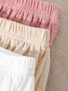 SHEIN Bộ 3 quần lót trẻ sơ sinh mùa hè và thu, quần short cotton nguyên chất màu đơn giản giản dị thời trang - Nhiều màu - Xem 4