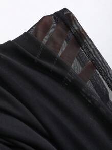 Sweetra Women Elegant Spaghetti Strap Mesh Solid Color Slim Fit Everyday Versatile Dress - Black - View 5