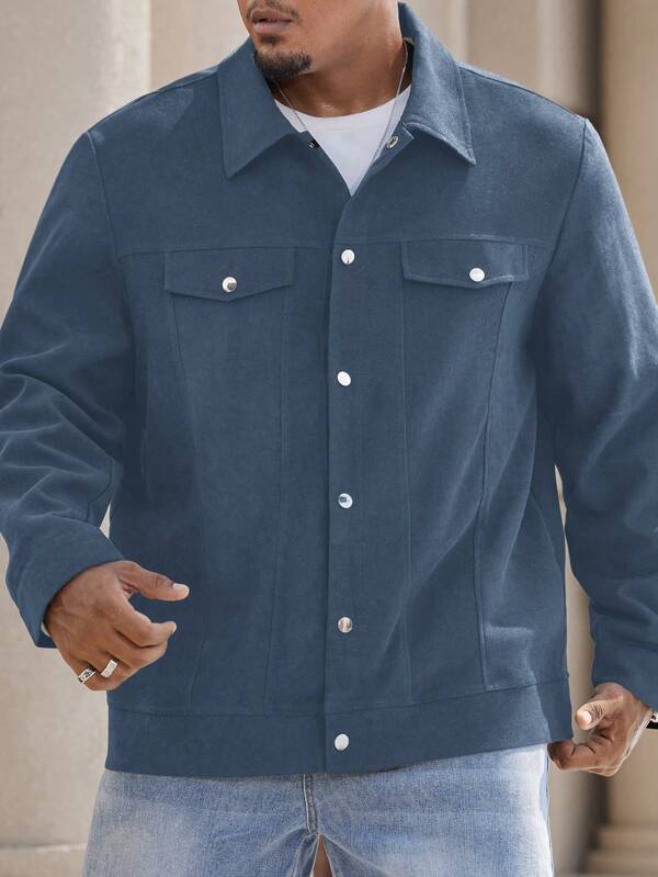 Manfinity CasualCool Plus Size Men's Solid Color Long Sleeve Single Breasted Casual Jacket For Autumn