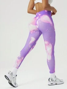 SHEIN Women's Everyday Fitness Sports Tie-Dye Seamless Thermal Leggings, Thick - Purple - View 7