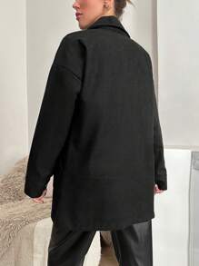 RueChic Rhinestone Detail Drop Shoulder Overcoat - Black - View 2