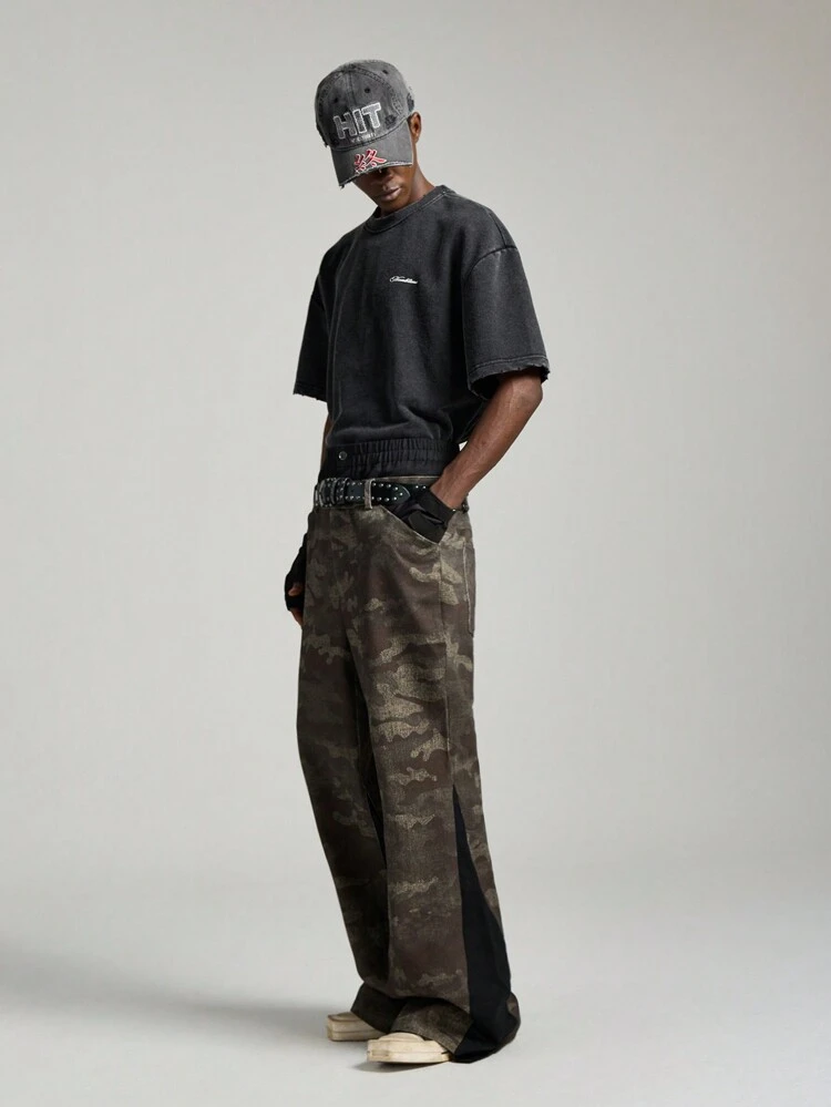 Men's Fashionable Street Woven Camo Print Flared Long Pants