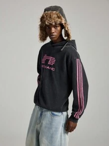 NEON BLANC Men's Letter Print Sport Knit Long Sleeve Baseball Hoodie, For Friends, Husband, Boyfriend Gifts, For Fall Winter