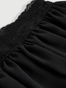 ROMWE Goth 黑色性感蕾丝边网眼蝴蝶结设计多层蛋糕裙，适合春夏派对、度假、海滩 - 黑色 - 查看 5