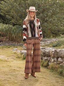 LanaWest Women's Striped Crew Neck Loose Casual Country Style Sweater Knit Pullover Fall Winter Outfit