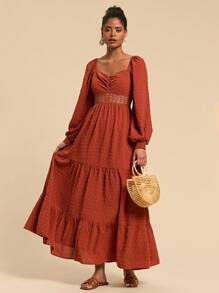 Travachic Rochie Lungă Țesută Culoare Solidă Pentru Femei, Stil Sărbători