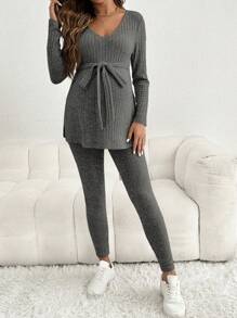 SHEIN Maternity 2 Pieces Casual Outfit - Dark Grey - View 5