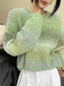 Dazy-Less Áo len dệt kim in họa tiết Tie-Dye toàn thân cho nữ, Quần áo mùa thu cho nữ - Màu xanh chanh - Xem 8