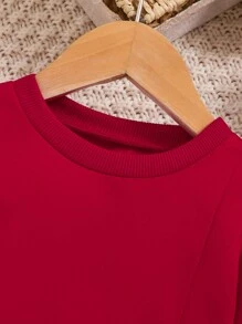 2 Pieces Set Baby Girl Cute Casual Bowknot Front Long Sleeve Red Sweatshirt And White Leggings 1 Years Old Outfit, Suitable For Autumn/Winter/Spring - Red - View 5