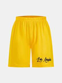 SHEIN 2pcs Tween Boys Active Wear Set With Short Sleeve Top And Shorts, Sports Elements, Suitable For Running, Training, Outdoor Fitness, Soccer, Basketball, Cycling, Comfortable For Gym