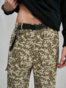 Mainfolk Men's Casual Woven Loose Elastic Waist Straight Leg Pants, Young Fashion, Everyday Wear - Army Green - View 5