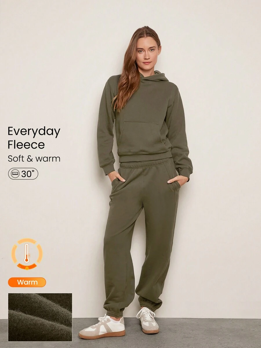 GLOWMODE 30'' Everyday Fleece Be Comfy Oversized Fit Adjustable Drawstring Waist Basic Joggers With Side Pockets Daily Casual - Olive Green - View 1