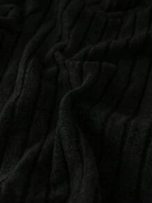 SHEIN 2 件套婴儿/幼儿百搭天鹅绒纹理高领长袖 T 恤和宽松长裤套装，适合家居和户外，秋冬季 - 黑色 - 查看 7