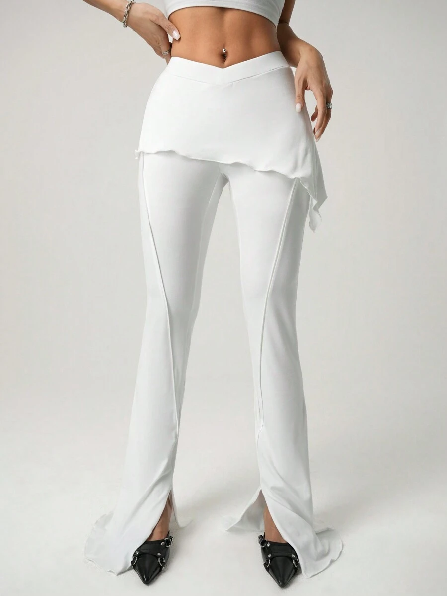 SHEIN ICON Quần len xẻ gấu cạp trễ phong cách Y2K - trắng - Xem 1