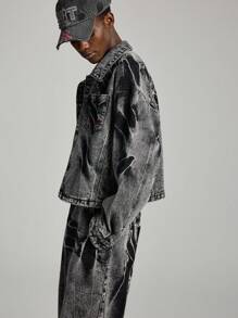 NEON BLANC 男士街头时尚黑色短款编织长袖牛仔衬衫