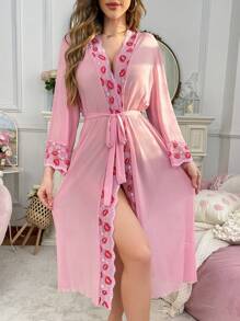 Sexy & Elegant Sheer Mesh Ladies Robe - Pink - View 4