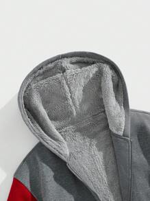 Manfinity Homme Loose Fit Men's Colorblock Zip-Up Hooded Thermal Lined Jacket